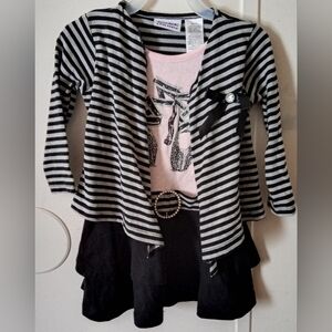 Blueberi Girls Size Striped Cardigan and Dress Set Ballerina Shoe Graphic Print